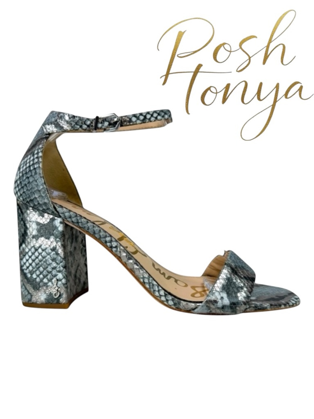 Sam Edelman Daniella Square Toe Sandals Blue Snakeskin Size 9.5 Coastal Resort